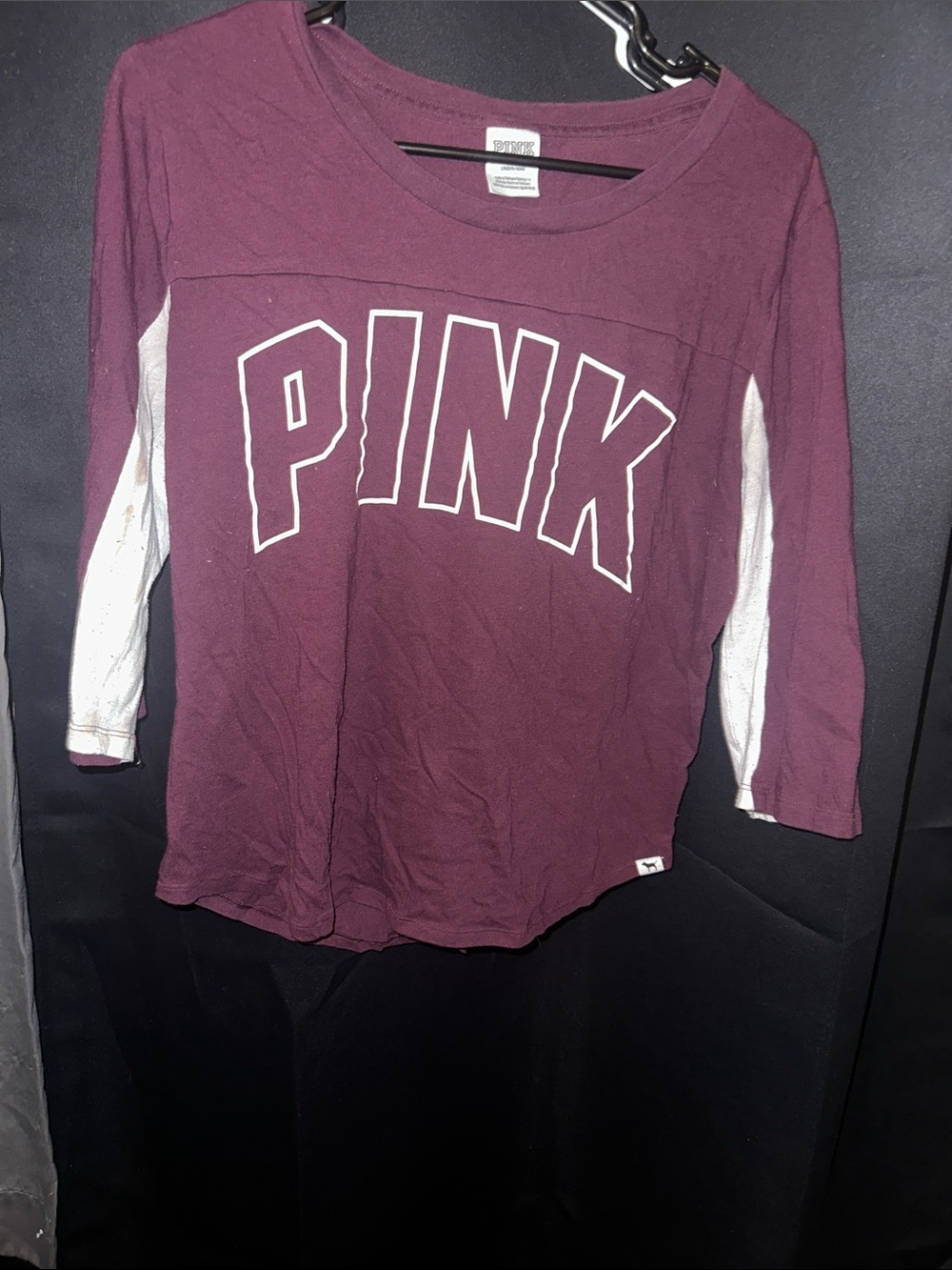 PINK Victoria's Secret Maroon and White Long Sleeve Tee